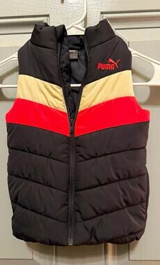 PUMA Boys 4T Black Red Beige Colorblock Insulated Full Zip Puffer jacket autumn